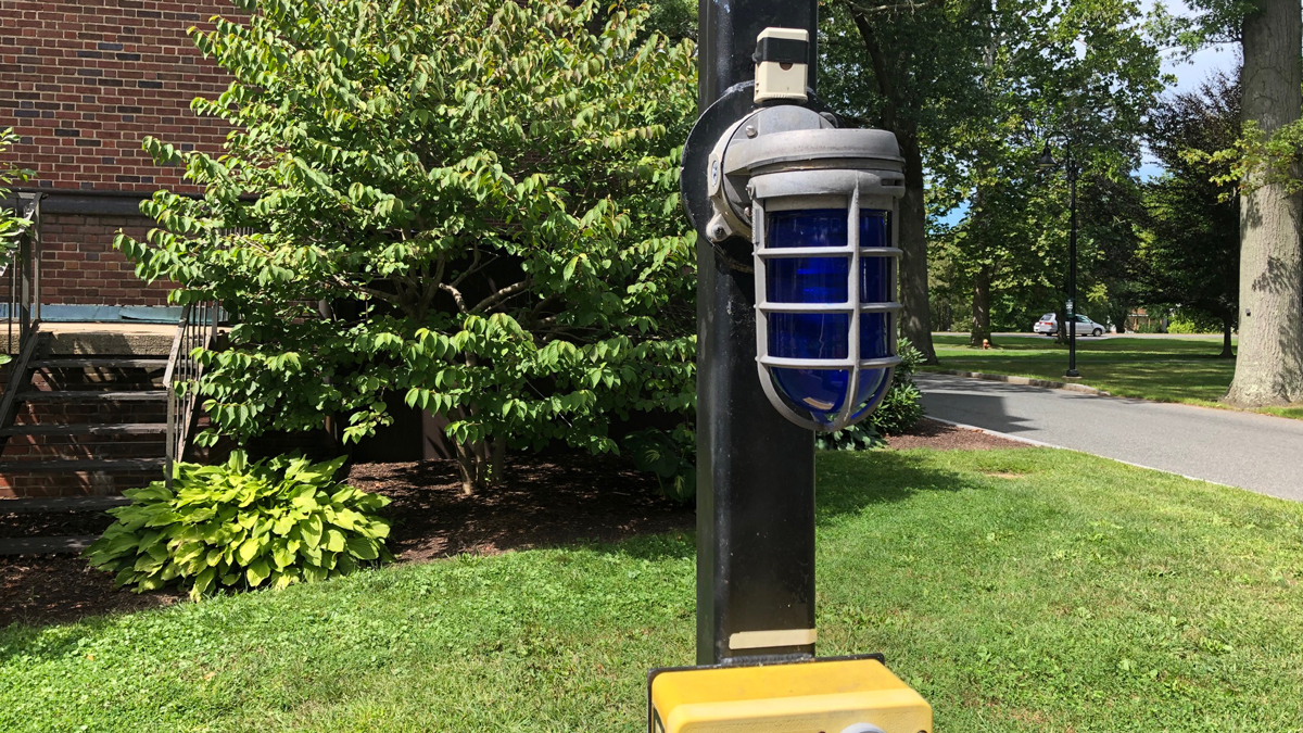 Emergency call box with blue light