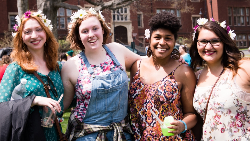 Four happy Mount Holyoke students Image of four happy Mount Holyoke students