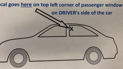 Parking placement graphic - Decal goes on the top left corner of the passenger window on the driver's side of the car.